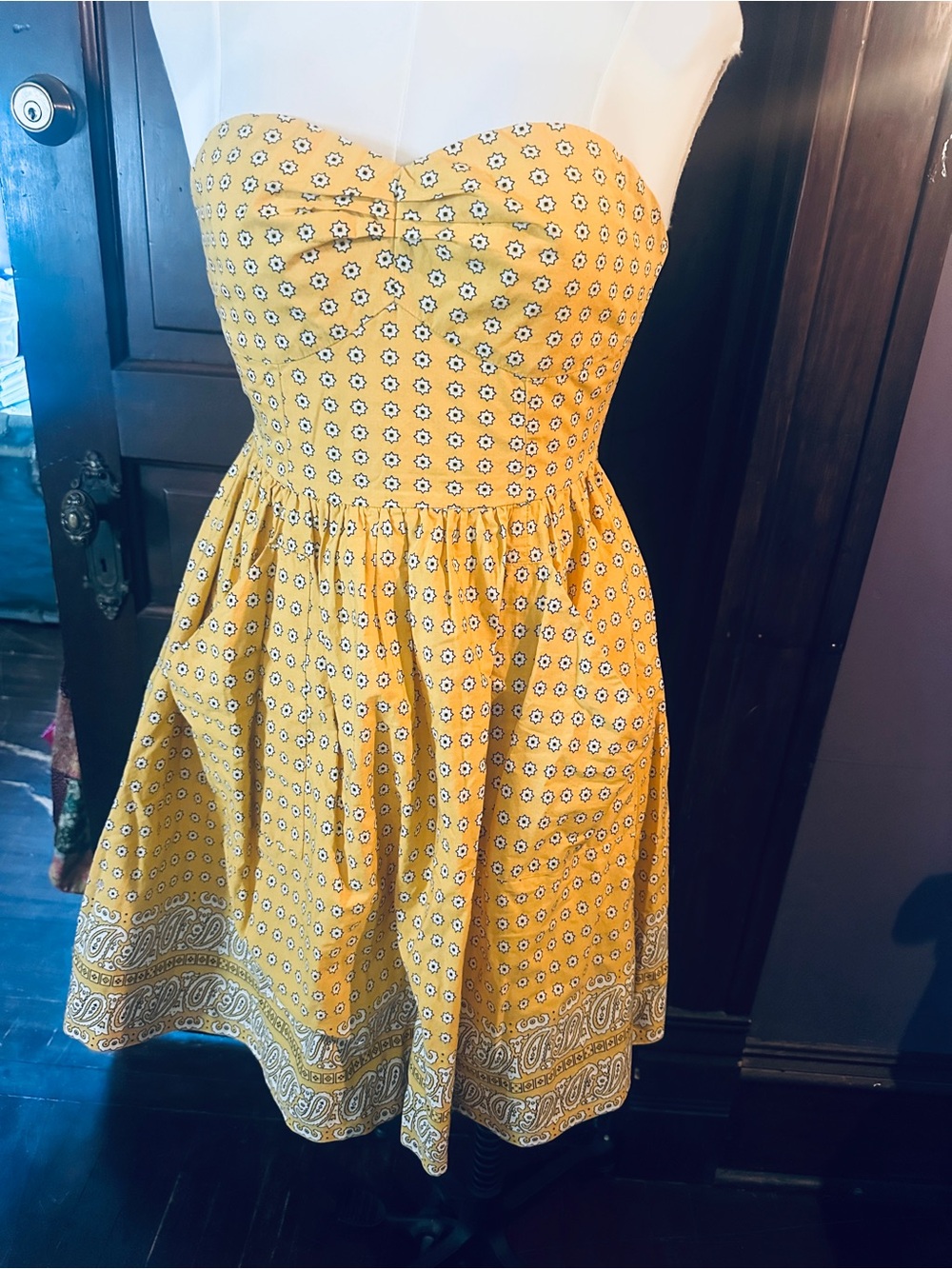 Yellow Strapless Floral-Print Fit & Flare Dress